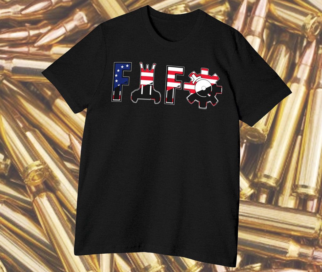 FAFO Shirt featuring a Betsy Ross flag on AR15 ammunition. Fuck Around and Find Out.