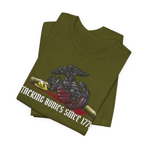 Marine Corps shirts in olive with the EGA and spent brass on the front.
