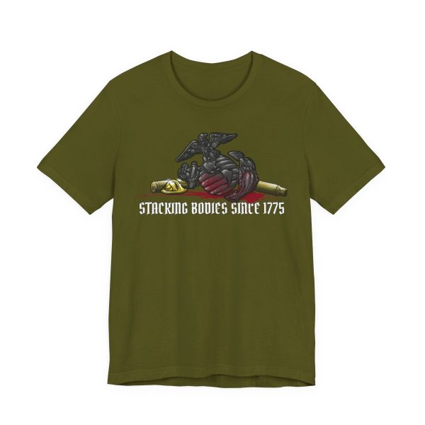 An olive colored USMC tee with a blood-spattered EGA on it to celebrate the birthday of the Corps.